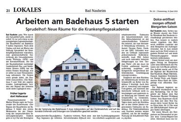 Bauarbeiten am Badehaus 5 starten, Bad Nauheim
